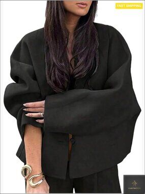 Oversized Trench Coat Classic Elegant Button Up Jacket Long Sleeve V Neck